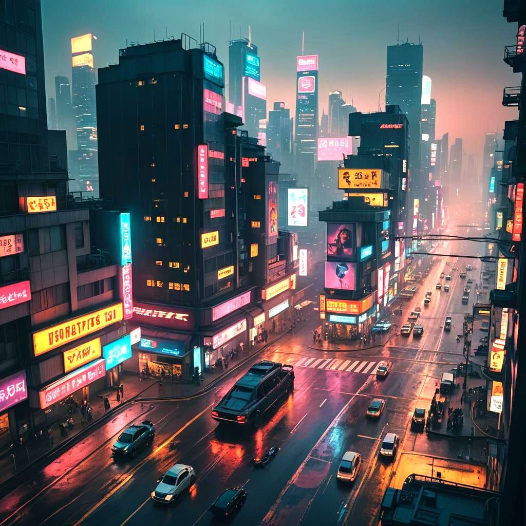 Cyberpunk 2099 Cityscape in Neon Lights