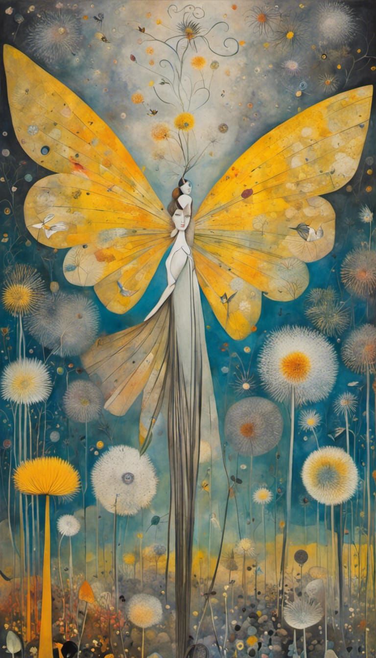 Fairies and Foxes in Dandelion Dreamscape, Picasso Style