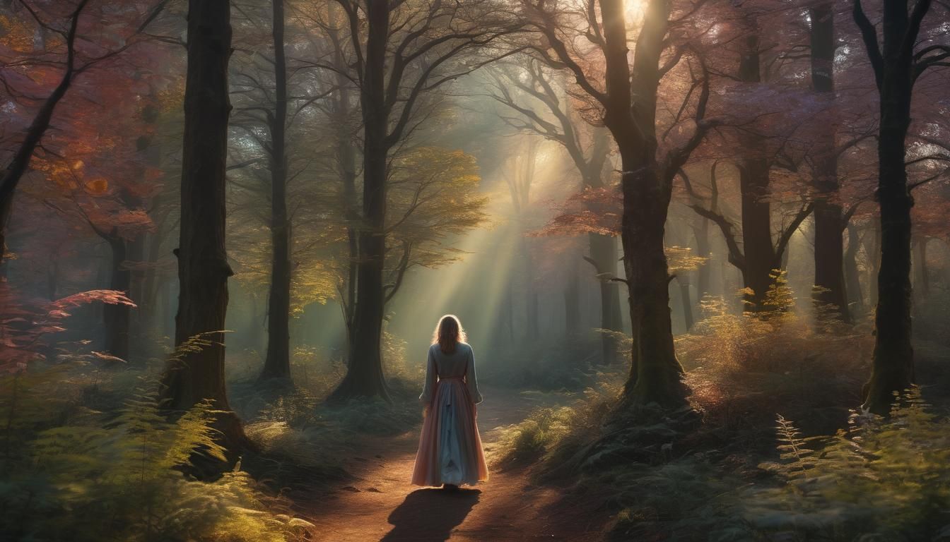 Mystical Forest Figure in Surreal Golden Hour