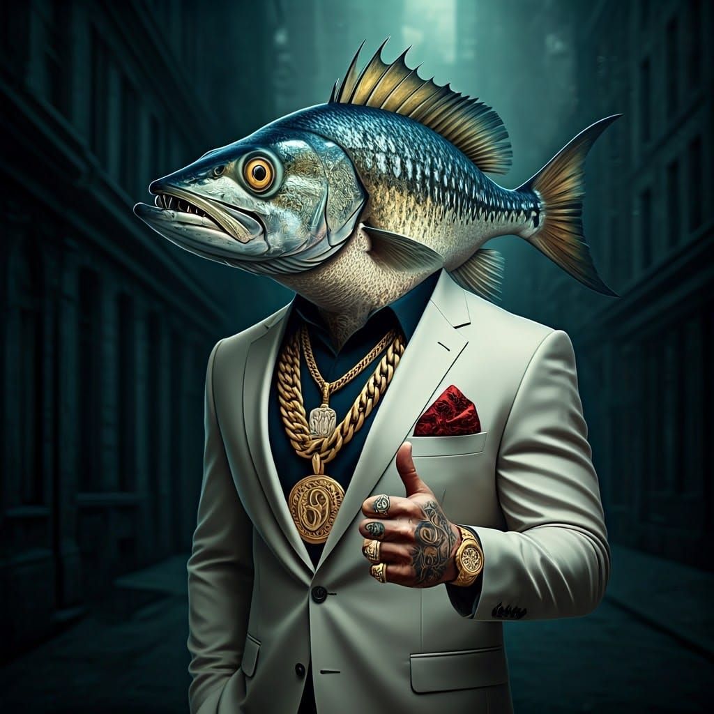 Cyber-Gangster Barracuda Fish in Gritty Urban Portrait