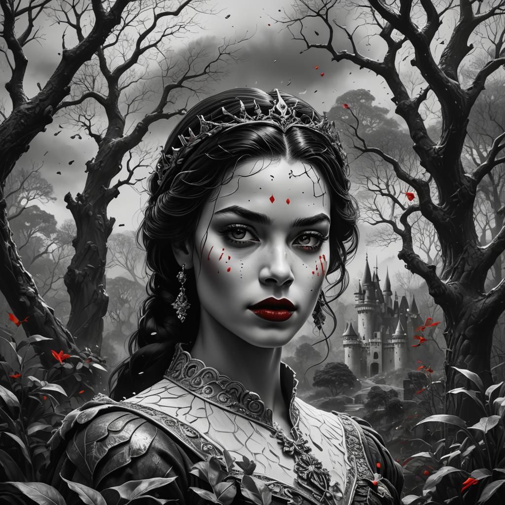 African Snow White in a Surreal Scene