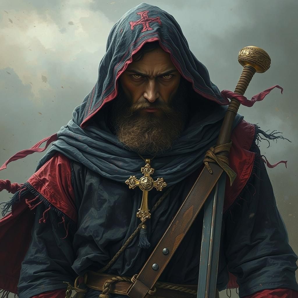 Battle-Hardened Monk in a Medieval Epic Scene