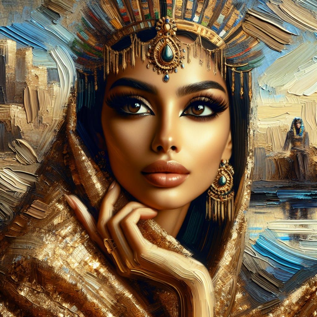 Egyptian Beauty in Gold: An Oil Painting Portrait