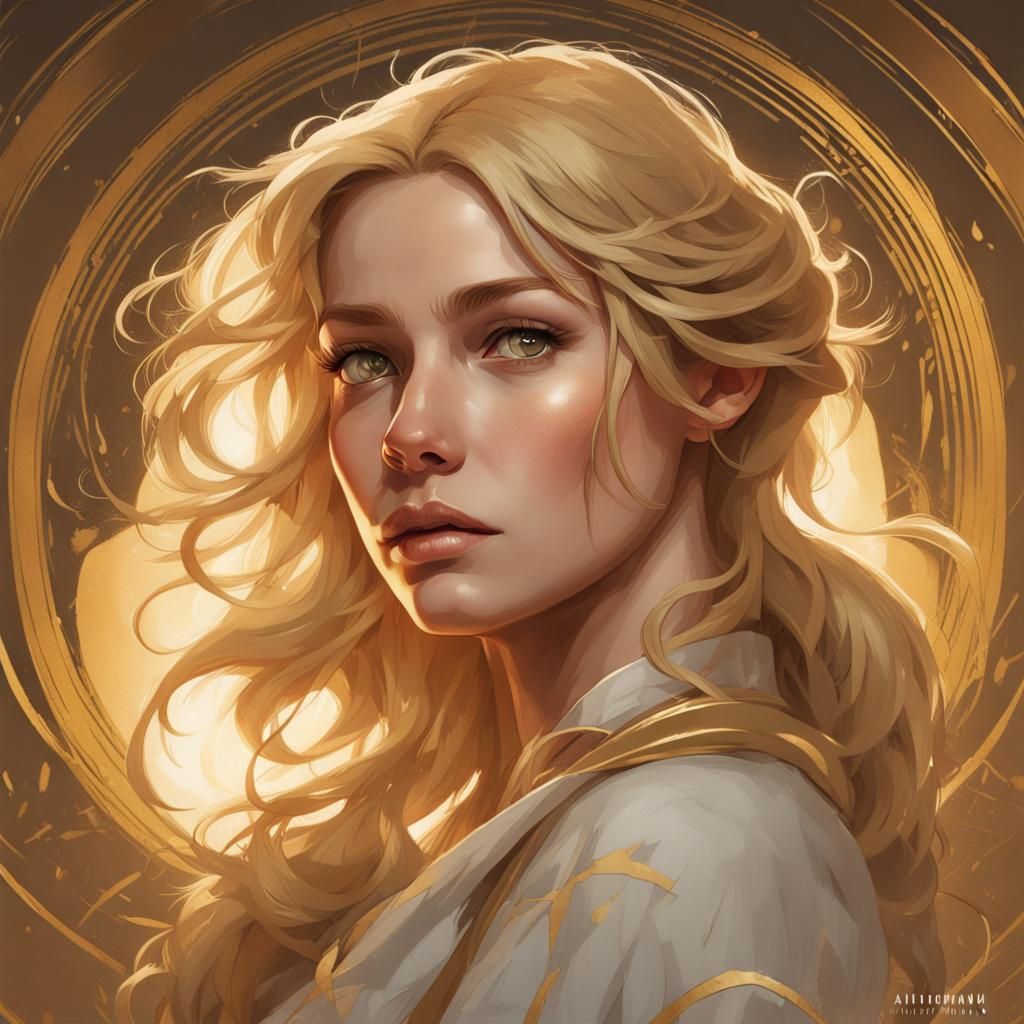 Beautiful Blonde Woman Portrait in Art Nouveau Style