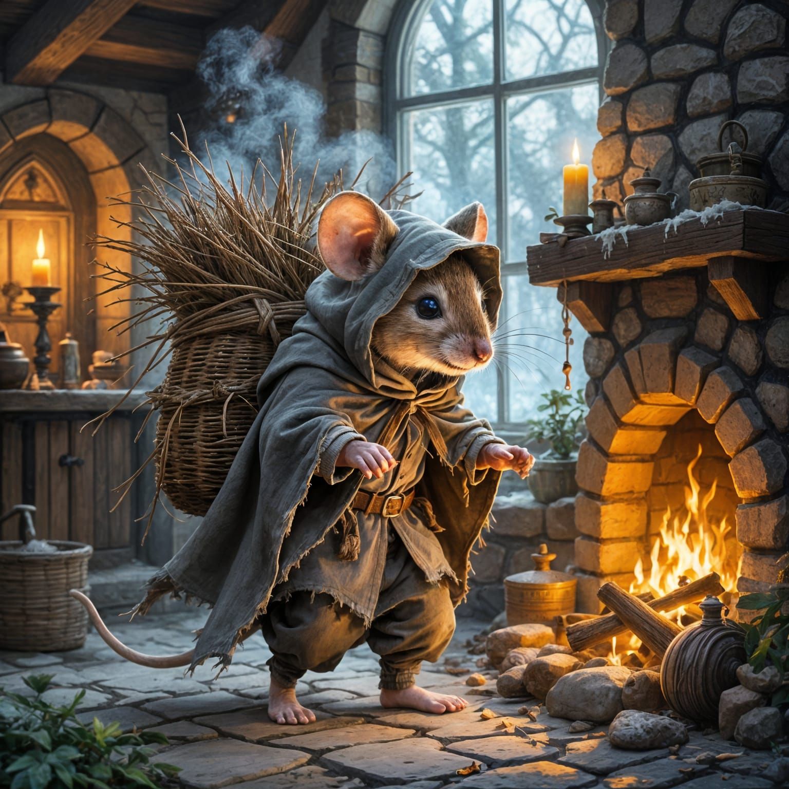 Mouse with Brushwood: Ethereal Fantasy Art