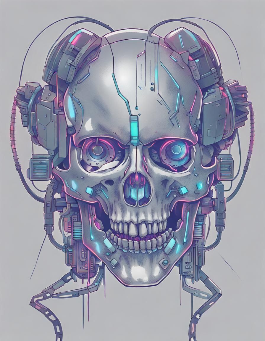 Cyberpunk Android with CD Skull Tattoo Illustration
