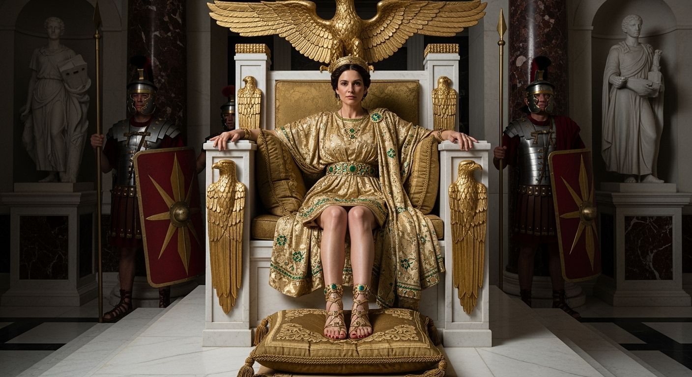 Empress Messalina on Gold Throne in Lavish Toga