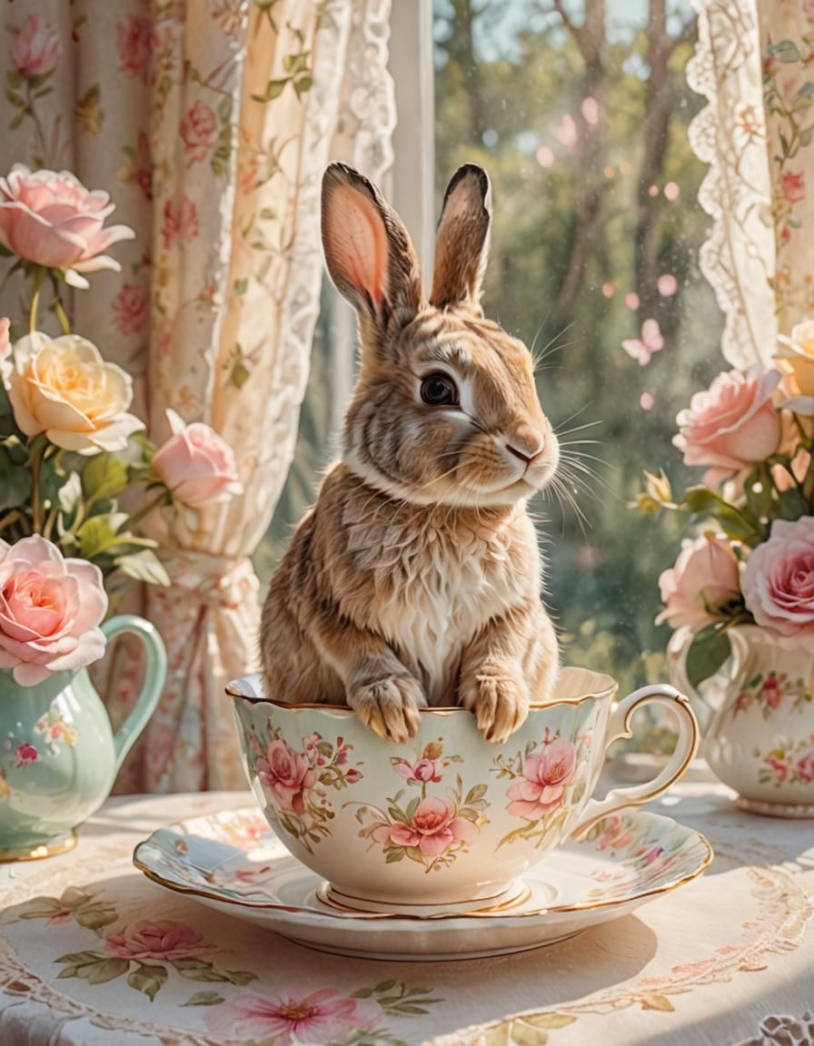 Whimsical Bunny Tea Party in Cottagecore Style