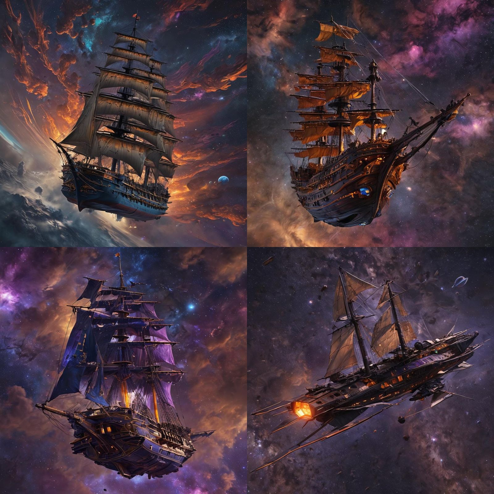 Spelljammer Ship Frigate Sailing Through Space