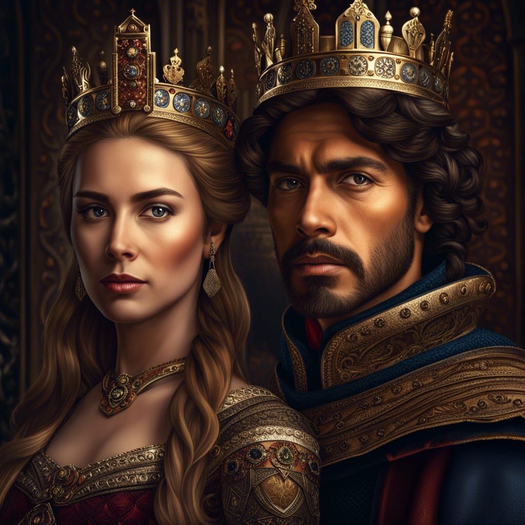 Medieval King and Queen Portrait in Hyperrealistic Style