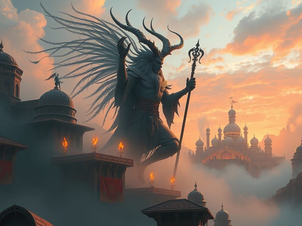 Majestic Djin Constructing Enchanted Palace in Smoke