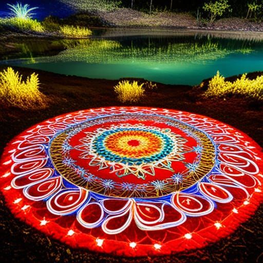 LED Rangoli Reflected in Fractal Lake