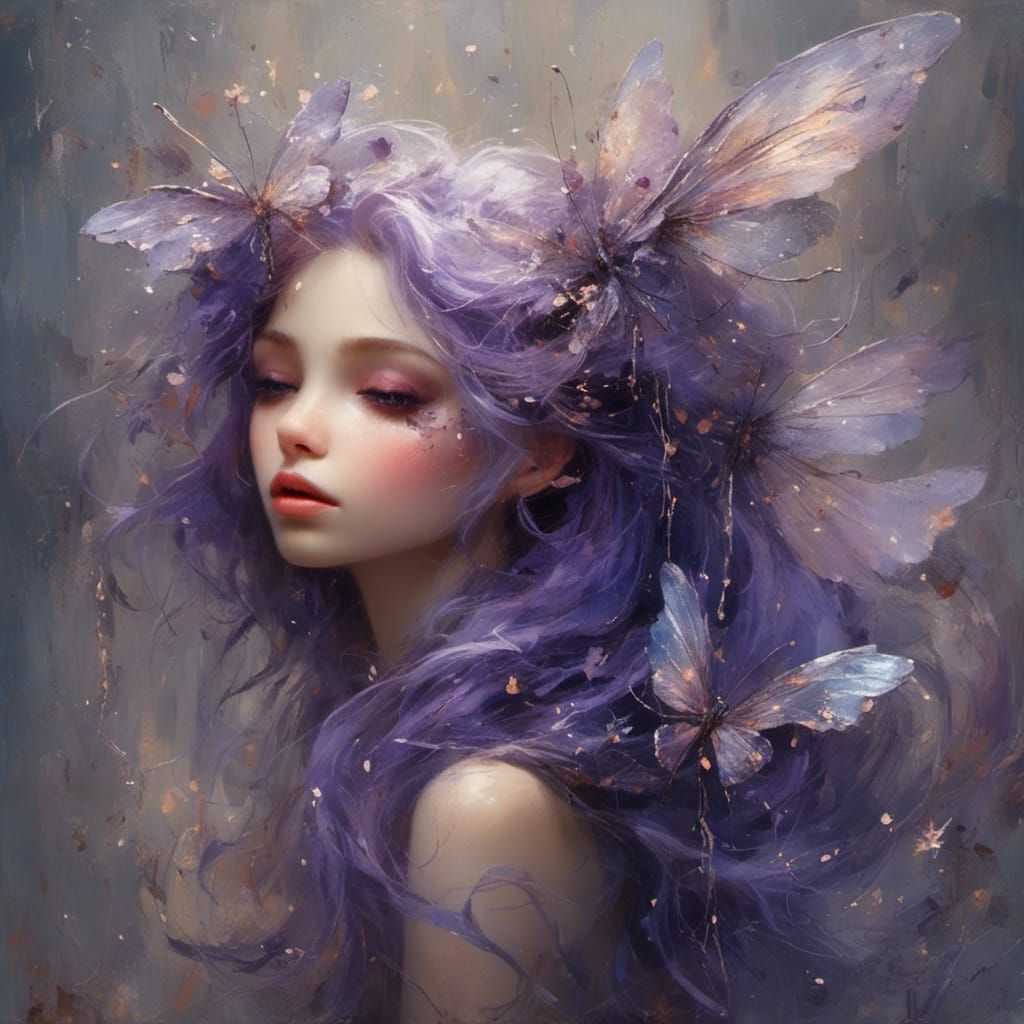 Shimmering Fairy with Purple Hair