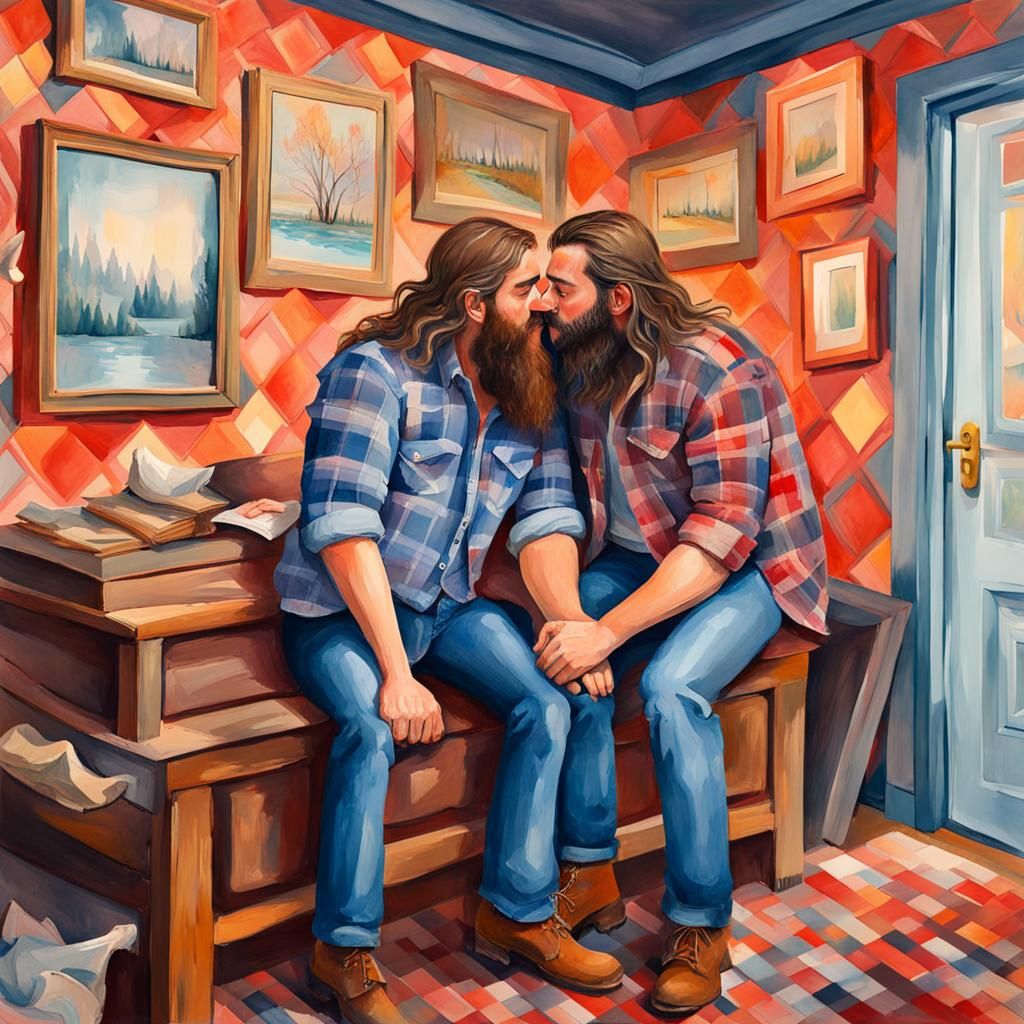 Lumberjack Love in Maximalist Gouache Style