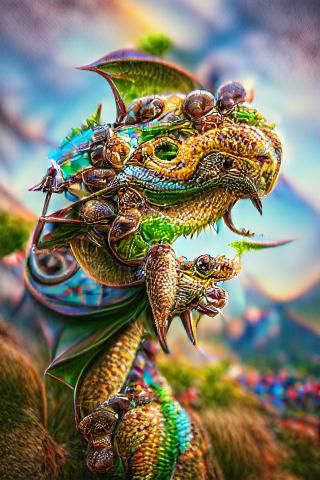 Psychedelic Chameleon Dragon in Hippie Style