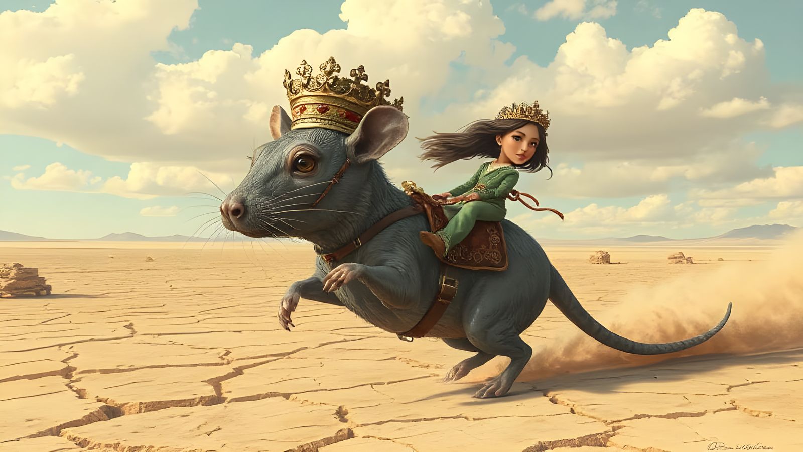 Gigantic Mutant Rat Gallops Across Surreal Desert