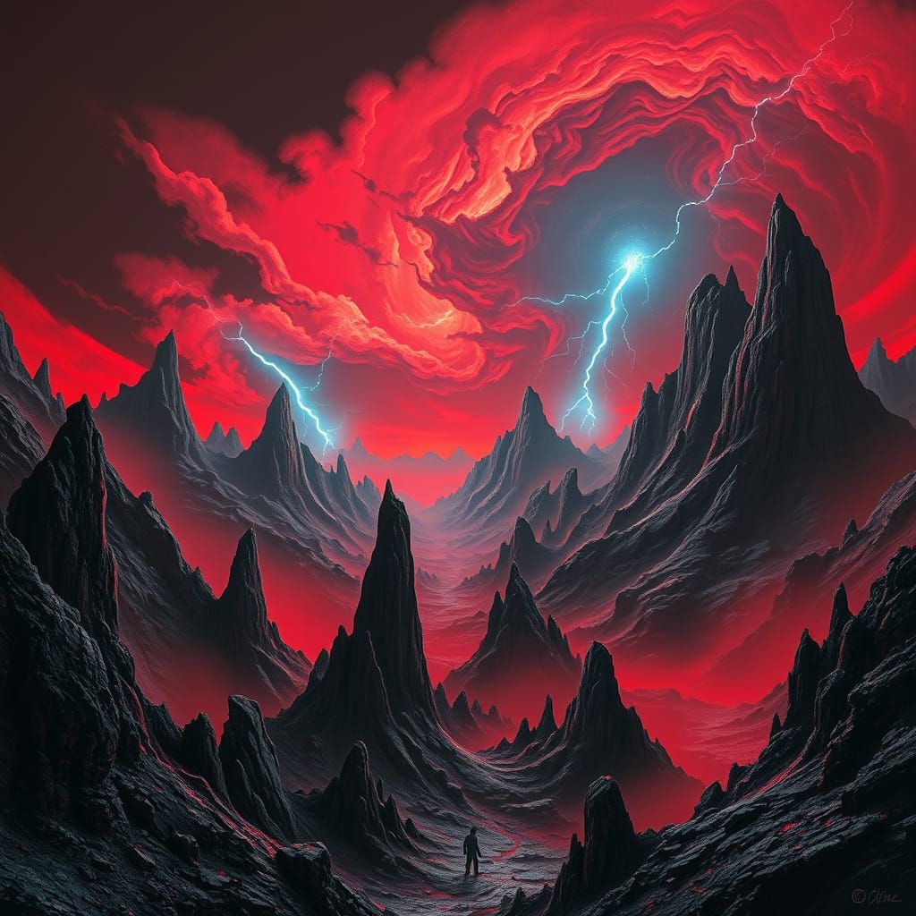 Dystopian Crimson World in a Cyberpunk Aesthetic