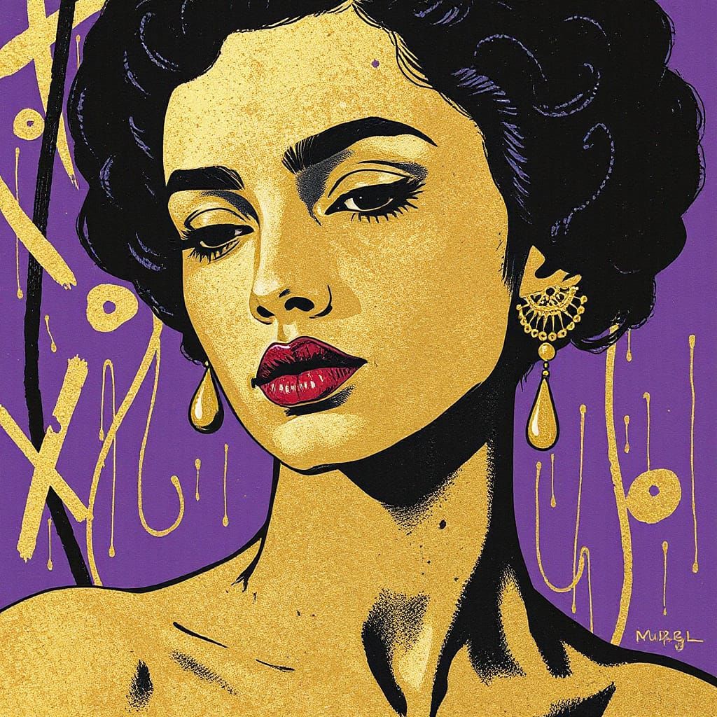 Musclebound Figure Carrying Weight in Klimt-Basquiat Style