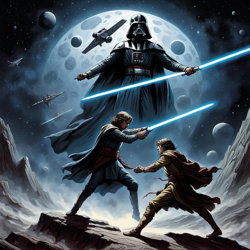 Space Battle: Skywalker vs Ashoka in Horror Style