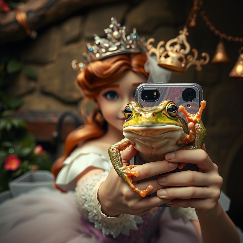 Princess Selfie Photobomb: Hyperrealistic Storybook Scene