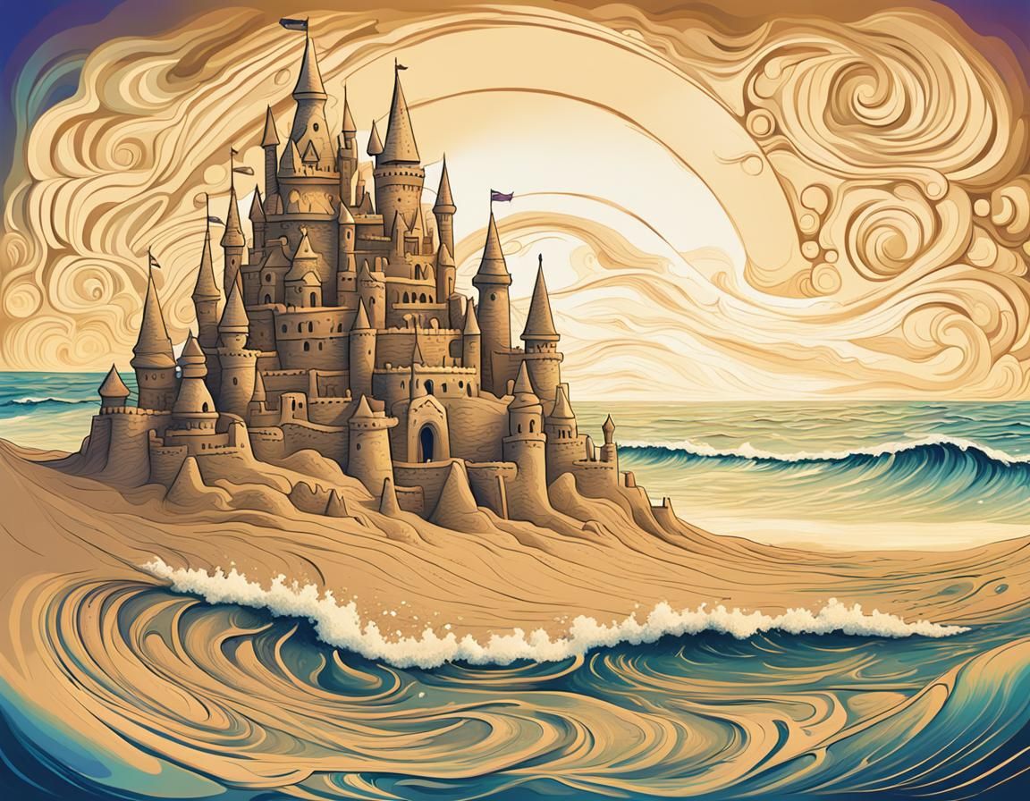 Glorious Sand Castle in Studio Ghibli Style