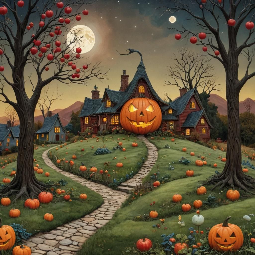 Friendly Jack-o-Lantern in Surreal Landscape