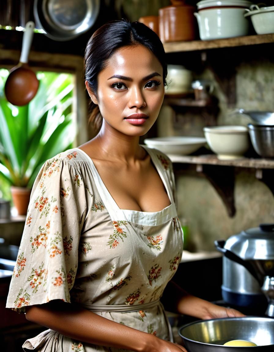Indonesian Beauty in Tropical Kitchen Scene
