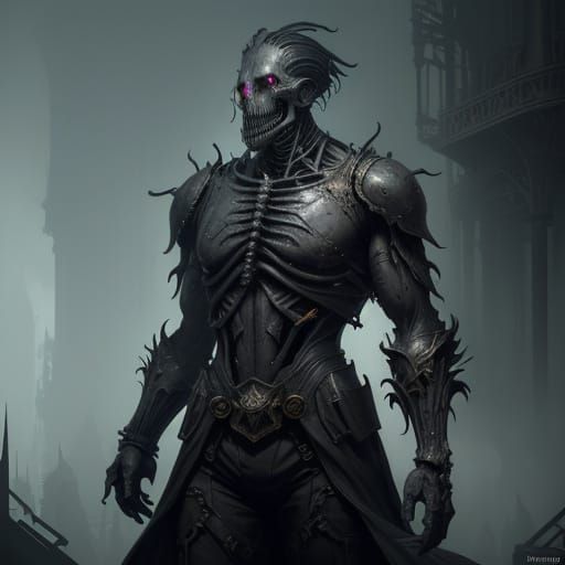 Ethereal Bio-Mech Horror in Dark Fantasy Style