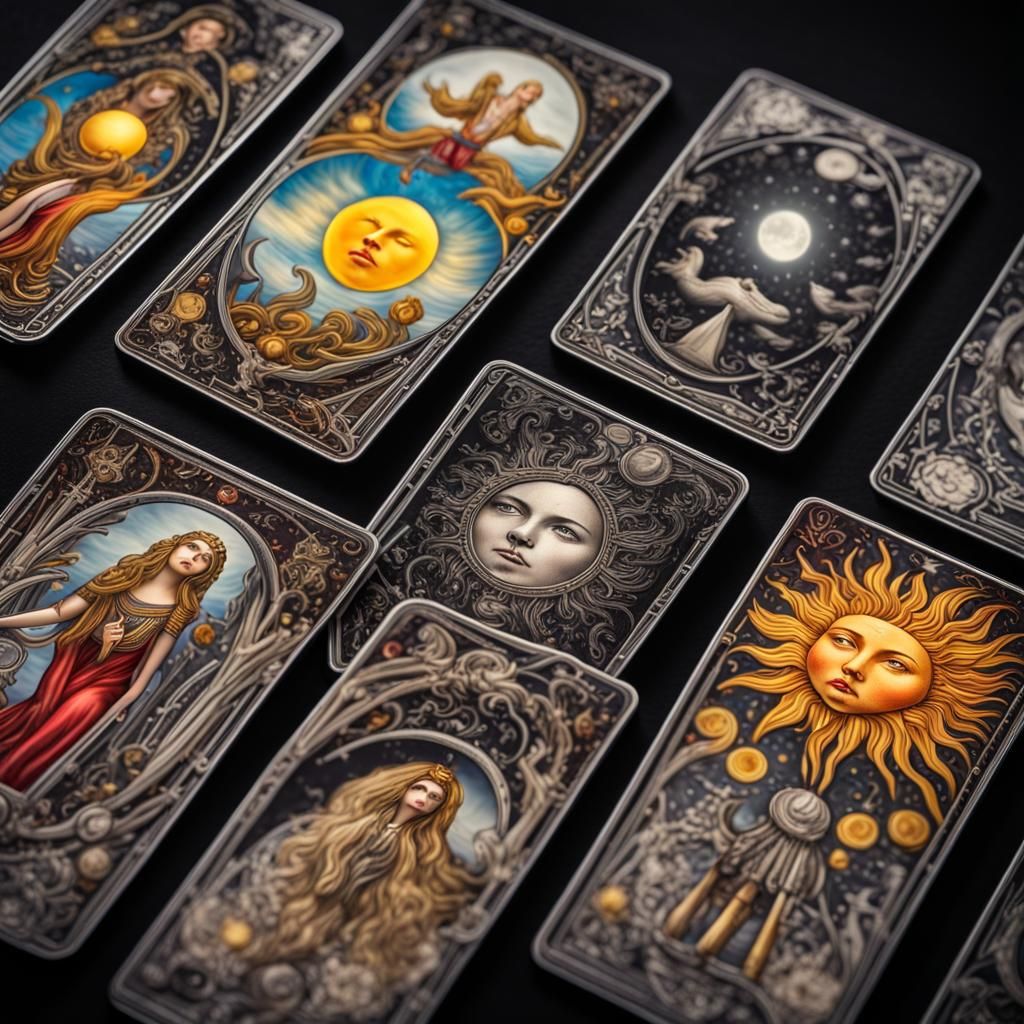 Mystical Tarot Card Deck with Moon, Sun and Lovers