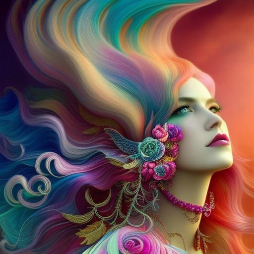 Beautiful Woman with Pink Hair: 3D Digital Art