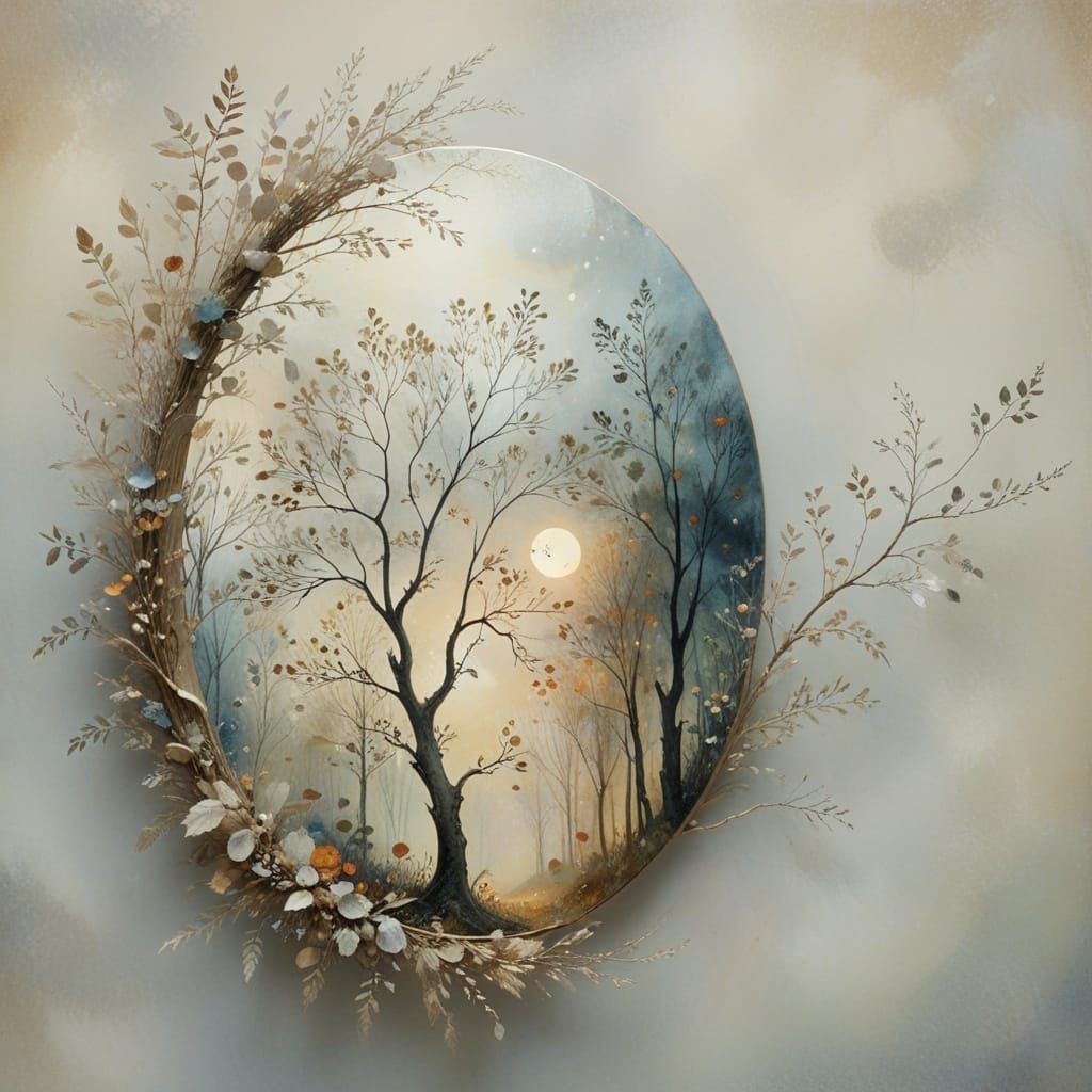 Mystical Moonlit Forest in Autumn Hues