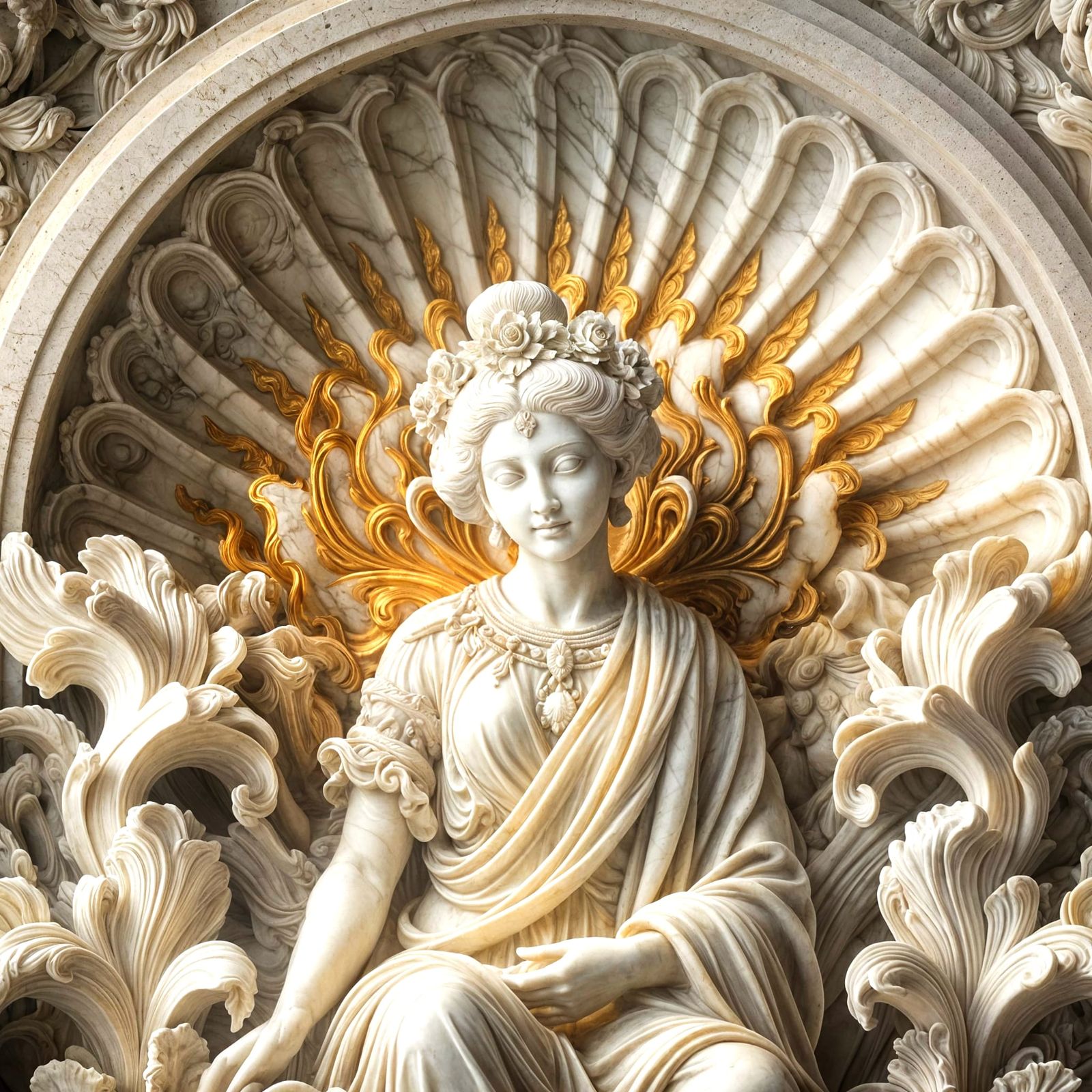 Baroque Marble Sculpture of Bathing Woman