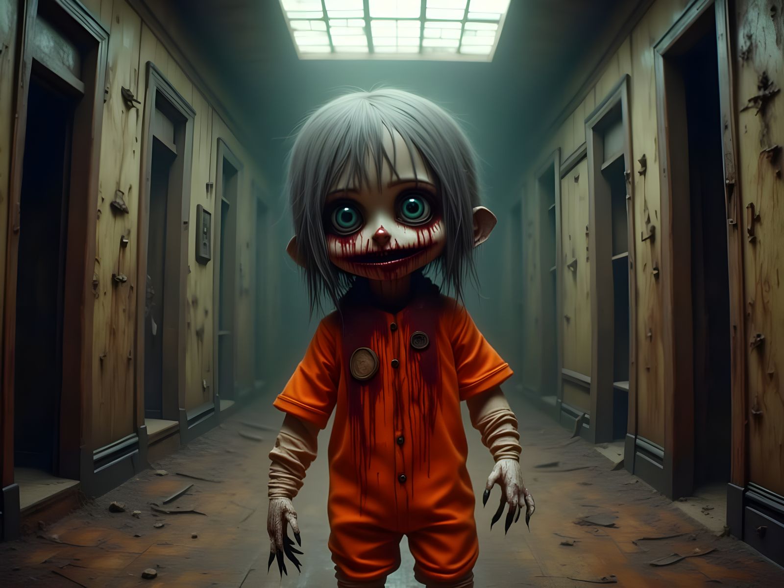 Creepy Doll Morphing Into Zombie in Abandoned Asylum