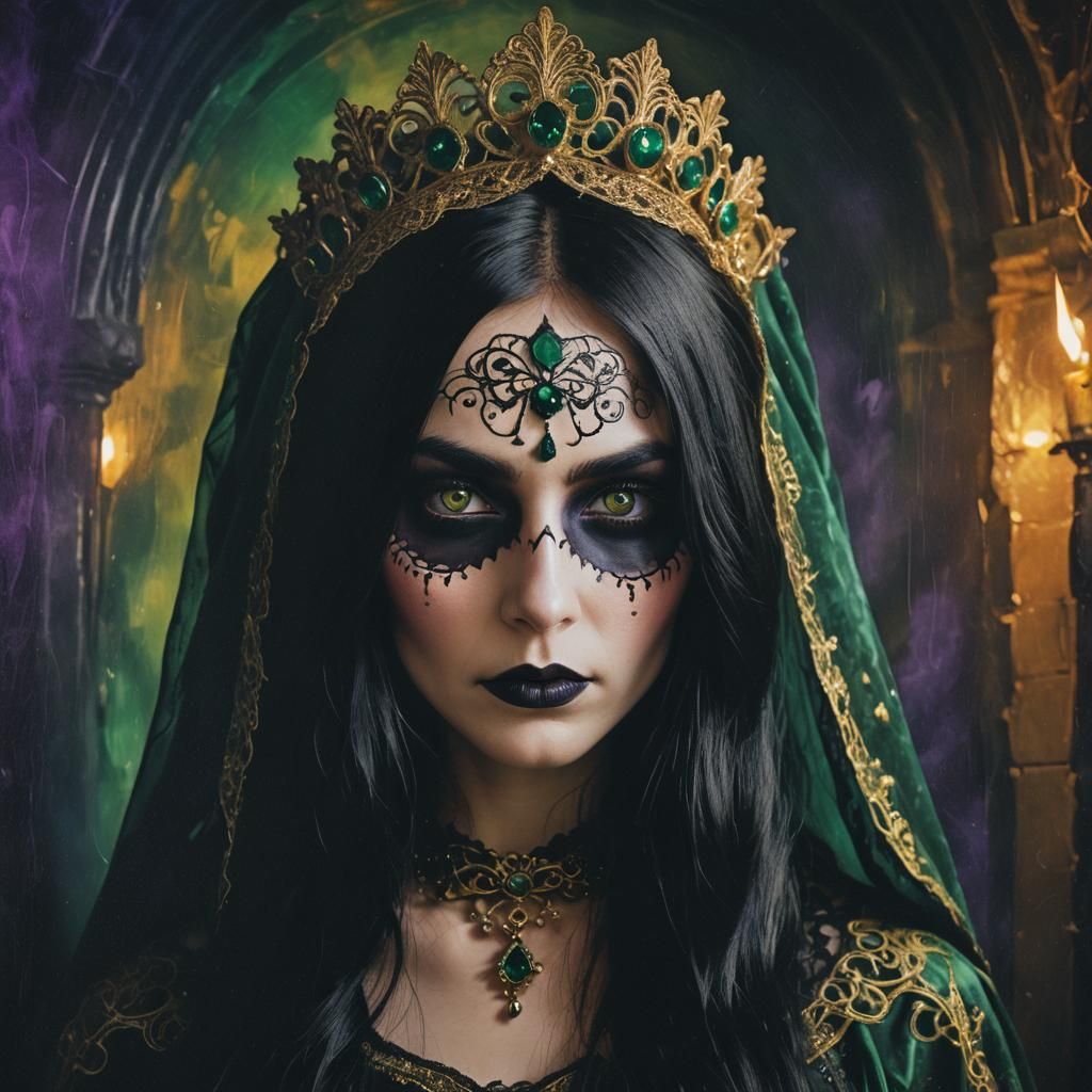 Irish-Gothic Portrait of Heterochromic Woman as Catrina