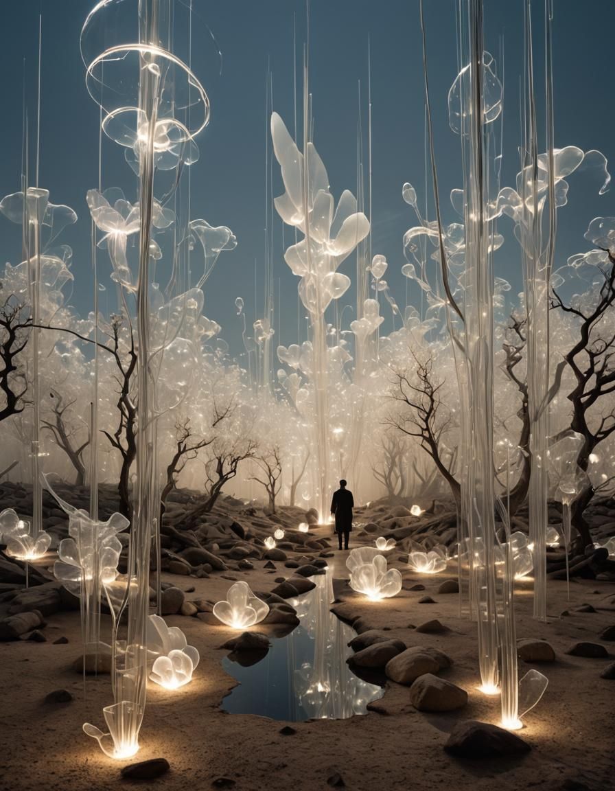 Stroboscopic Light Sculptures in Alien Landscape