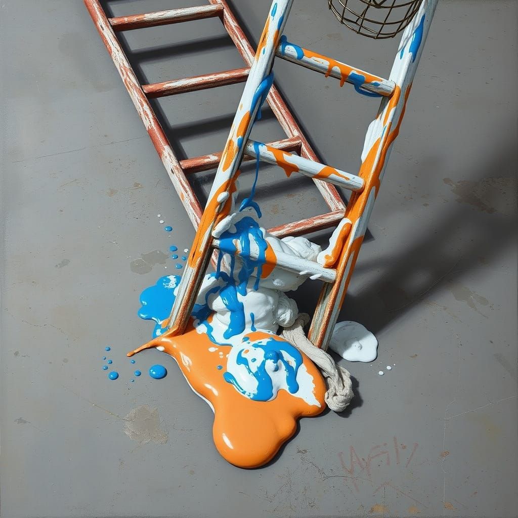 Vibrant Paint Splatter on a Rusty Ladder