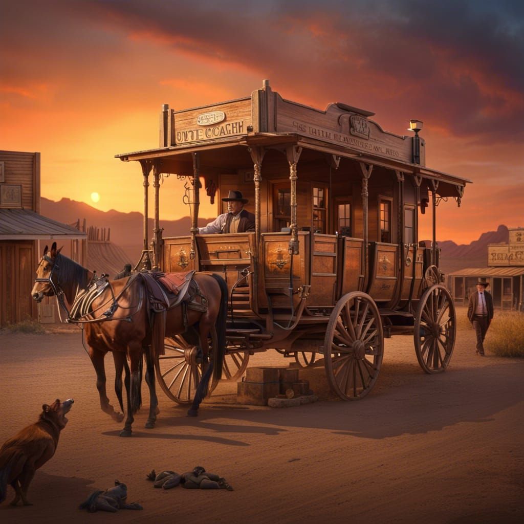 Hyperrealistic Stagecoach and Sheriff in Wild West