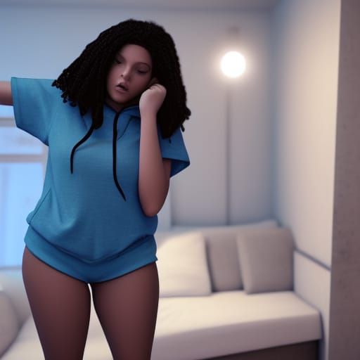 Curvy Woman and Boyfriend in Apartment: Hyper-Realistic