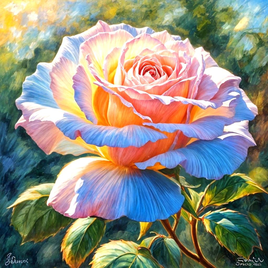 Rose with Dewdrops in Sunlight, Hyperrealistic Digital Art