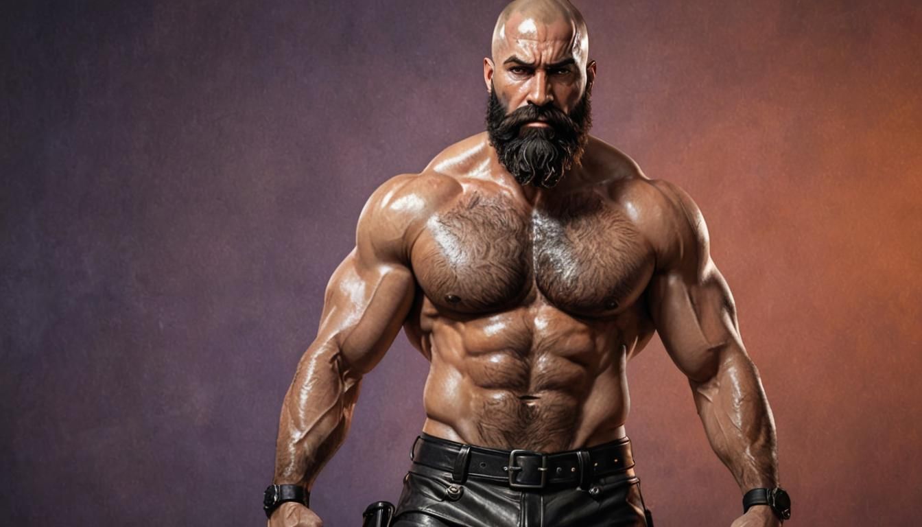 Hyperrealistic Hairy Man with Beard and Weapon