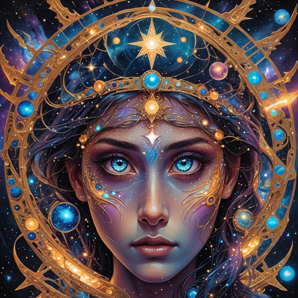 Cosmic Astral Goddess Reaches for Starlight