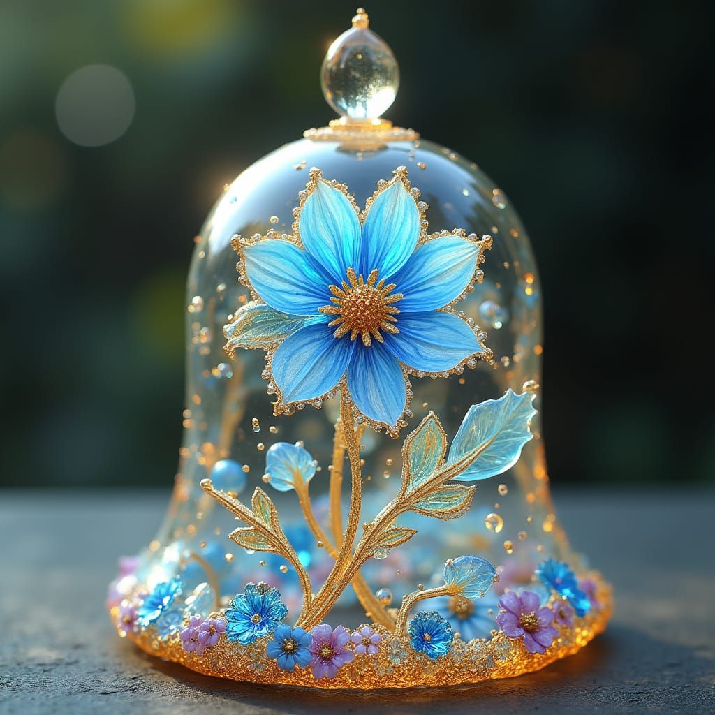 Glass Fantasy Flower Bell with Gold Leaf Accents