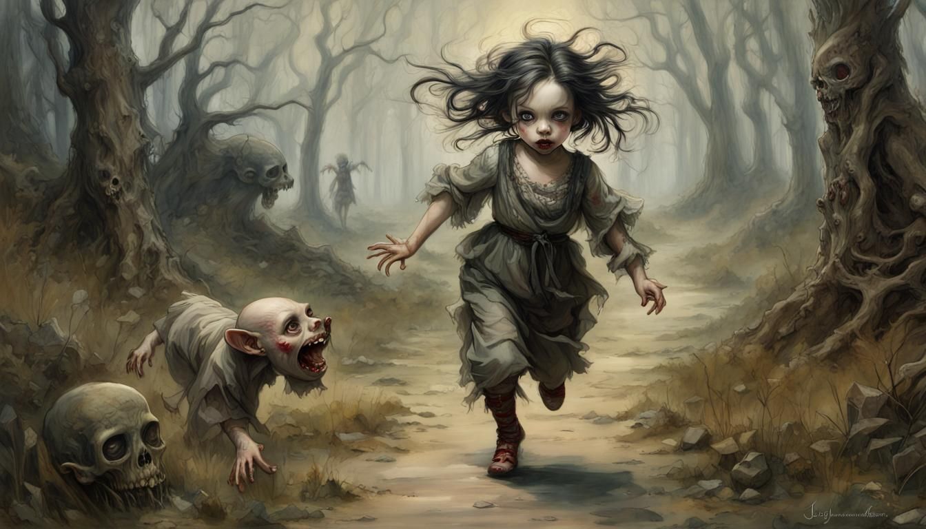 Zombie Chase: Surreal Fantasy Digital Art