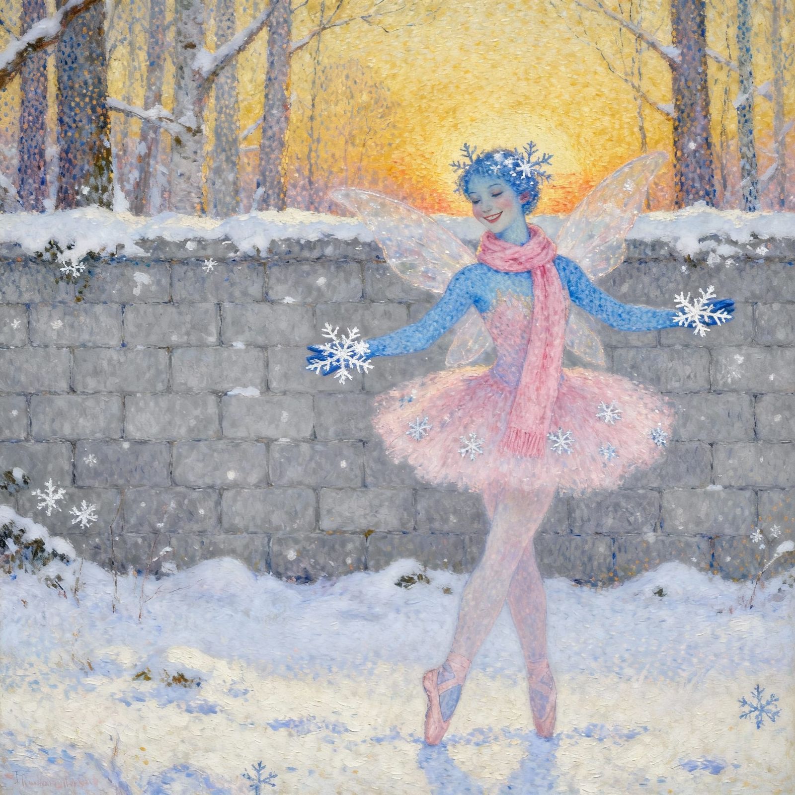 Winter Fairy in Snow Forest Ballet Pose