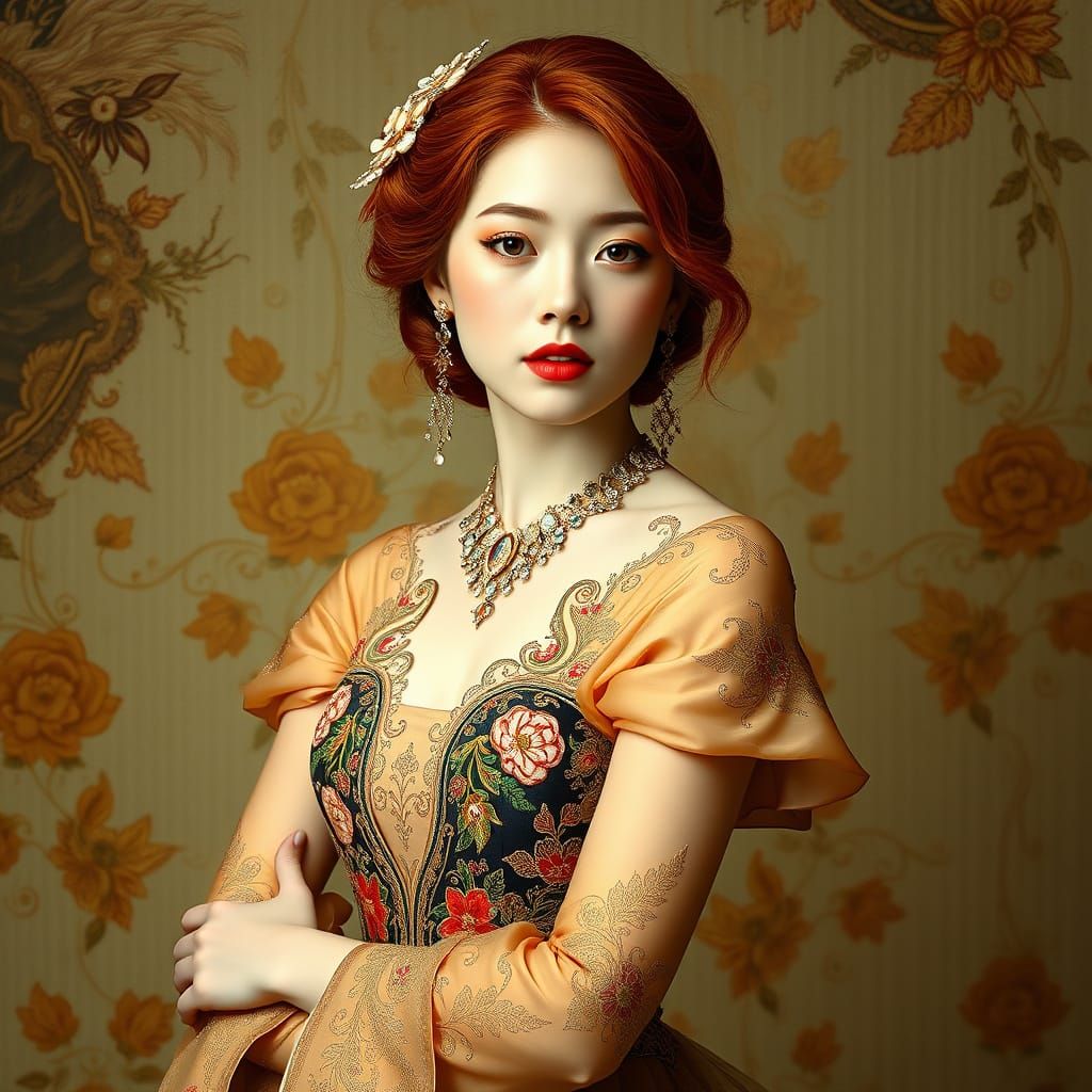 Elegant Woman in Gown, Art Nouveau Style