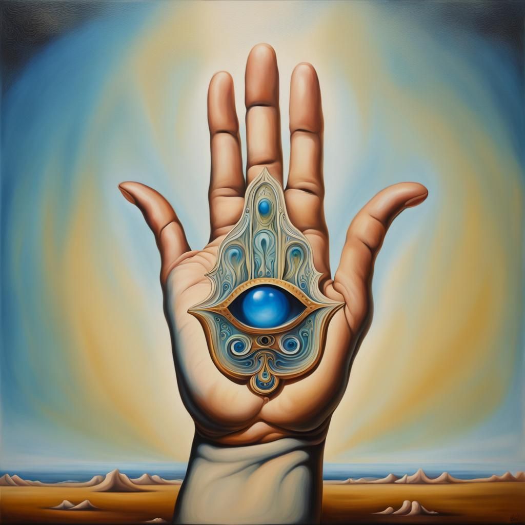 Surreal Hamsa Hand: Acceptance and Light, Dali Style