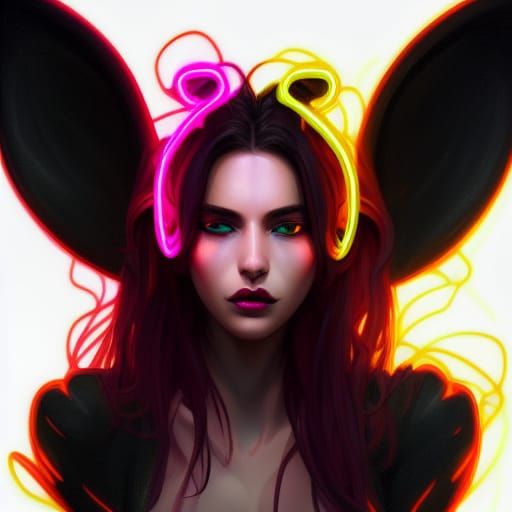 Neon Succubus Cartoon Portrait in Digital Art Style