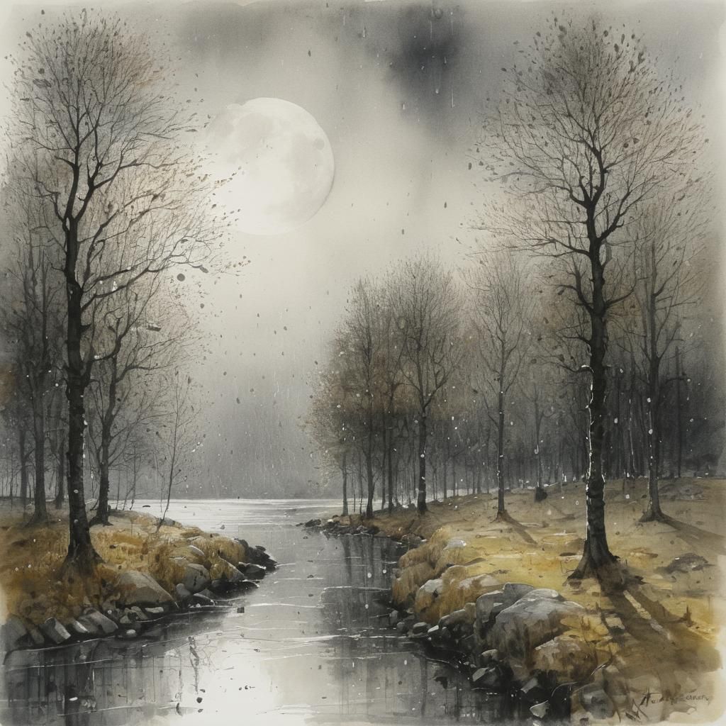 Autumnal Nordic Landscape with Woman in Park