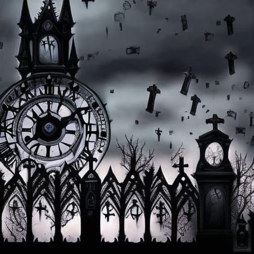 Sinister Gothic Graveyard with Clocks