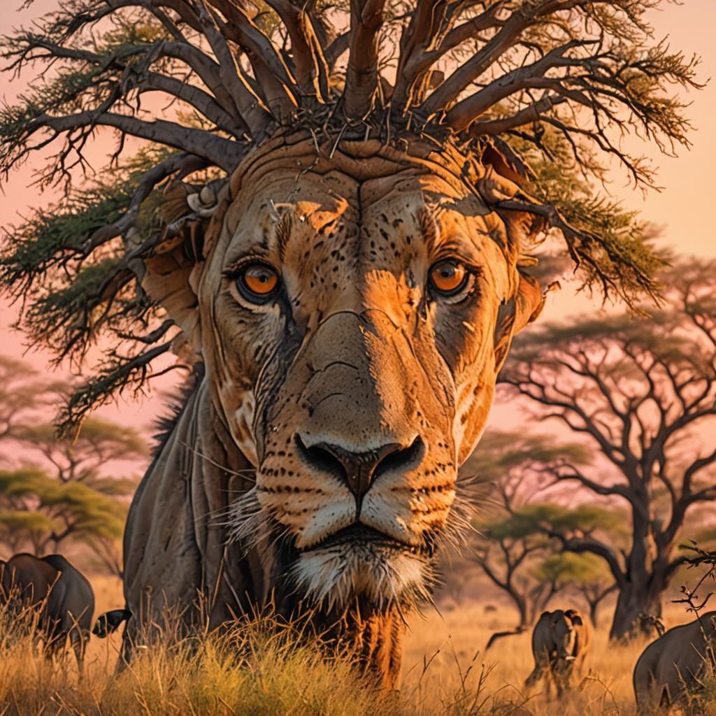 African Savannah Landscape with Wild Animals